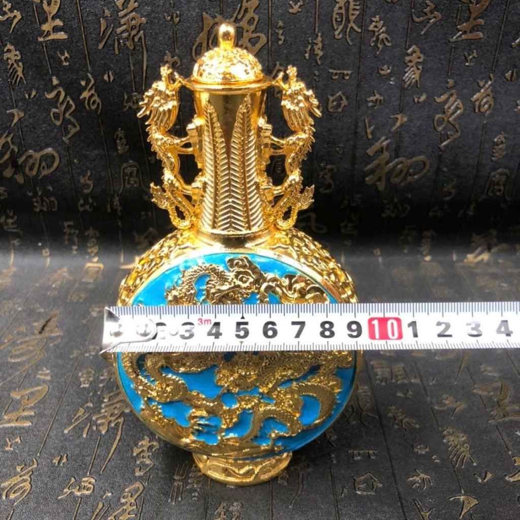  Bình Hồ Lô Bằng Đồng Mạ Vàng Chạm Nổi Song Long Hải Thủy BKMECN-10213 