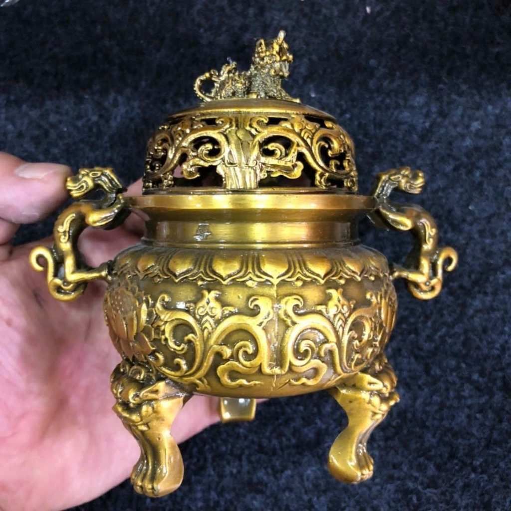  Lư Xông Trầm Hương Bằng Đồng Ba Chân Hổ Phù BKMECN-10215 
