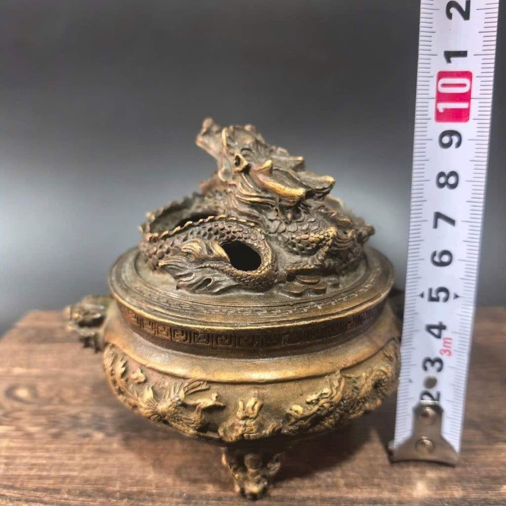  Lư Xông Trầm Bằng Đồng Chạm Nổi Lưỡng Long Chầu Nguyệt BKMECN-10218 