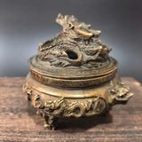  Lư Xông Trầm Bằng Đồng Chạm Nổi Lưỡng Long Chầu Nguyệt BKMECN-10218 