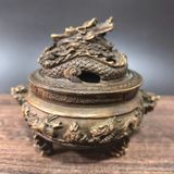  Lư Xông Trầm Bằng Đồng Chạm Nổi Lưỡng Long Chầu Nguyệt BKMECN-10218 