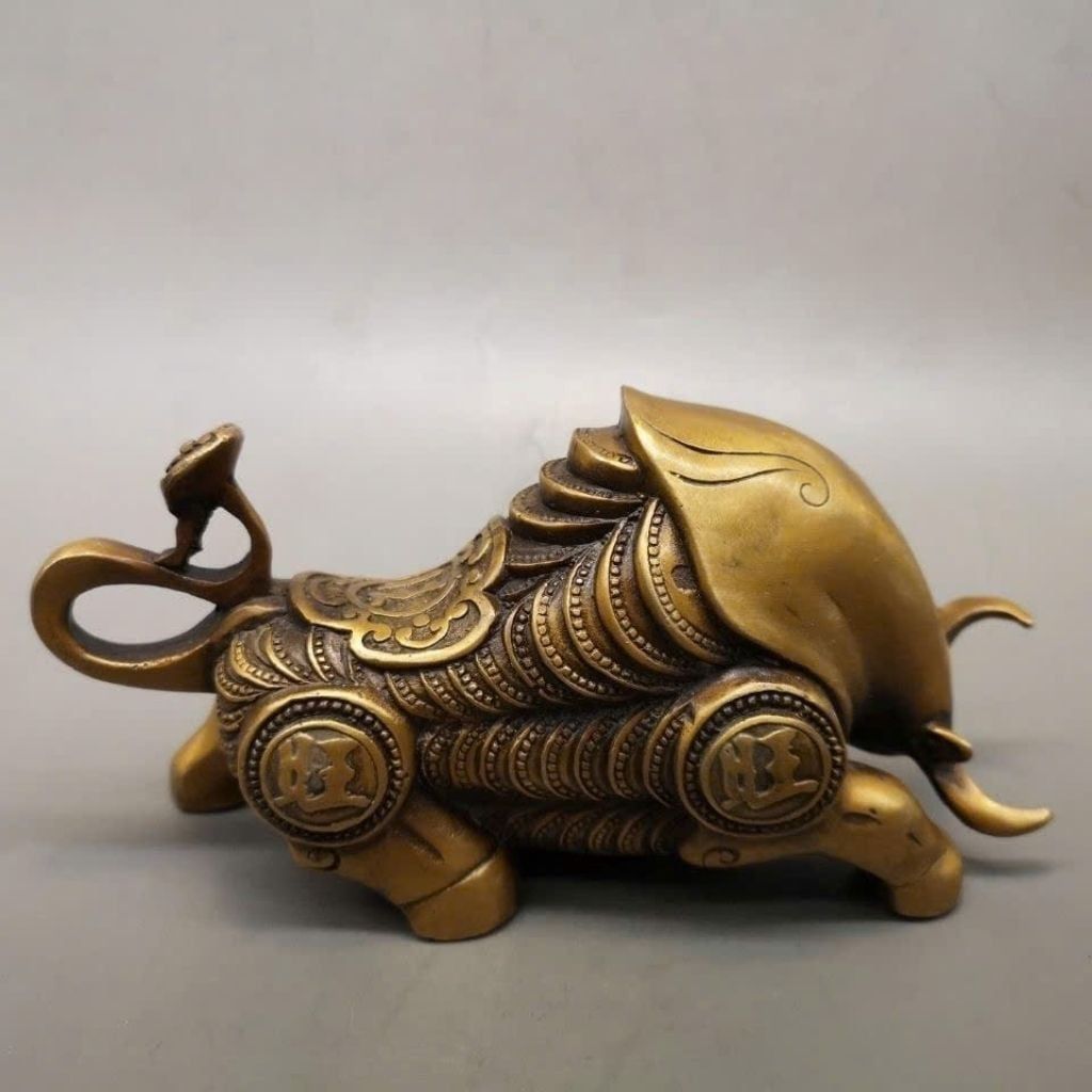 Tượng Trâu Đồng Phong Thủy Cõng Bao Tiền Chiêu Tài Tiến Bảo BKMECN-10222 