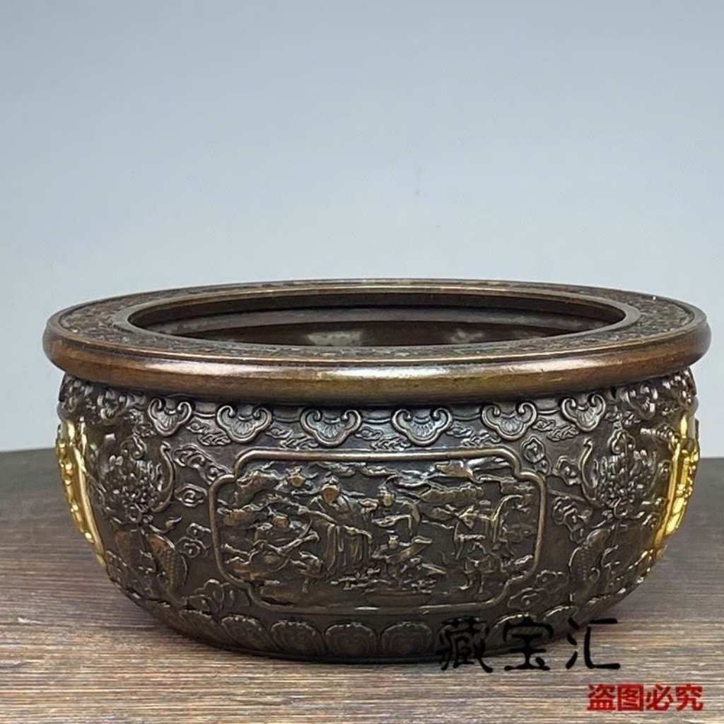  Lư Xông Trầm Bằng Đồng Chạm Nổi Tụ Bảo Bồn Tài Lộc BKMECN-10228 