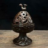  Lư Xông Trầm Bằng Đồng Dáng Cao Nắp Chạm Thủng Hình Chim Phượng  BKMECN-10229 