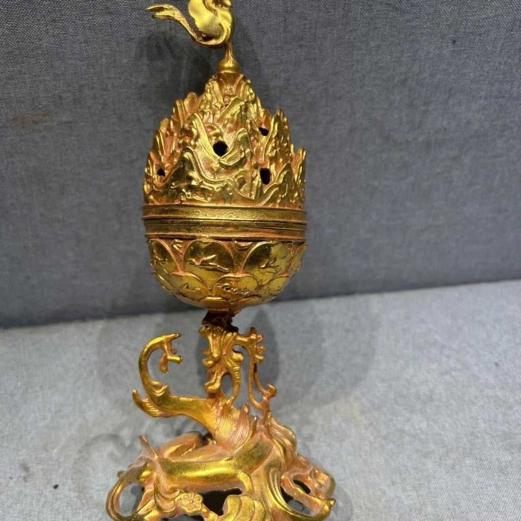  Lư Xông Trầm Bằng Đồng Vàng Dáng Bác Sơn Liên Hoa Đoài Điểu BKMECN-10231 