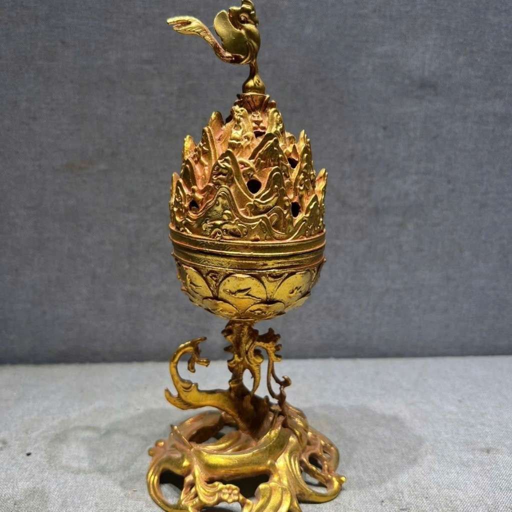  Lư Xông Trầm Bằng Đồng Vàng Dáng Bác Sơn Liên Hoa Đoài Điểu BKMECN-10231 