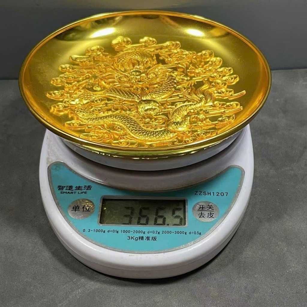  Đĩa Đồng Phong Thủy Chạm Nổi Hình Rồng Cuộn Dát Vàng Tài Lộc BKMECN-10234 