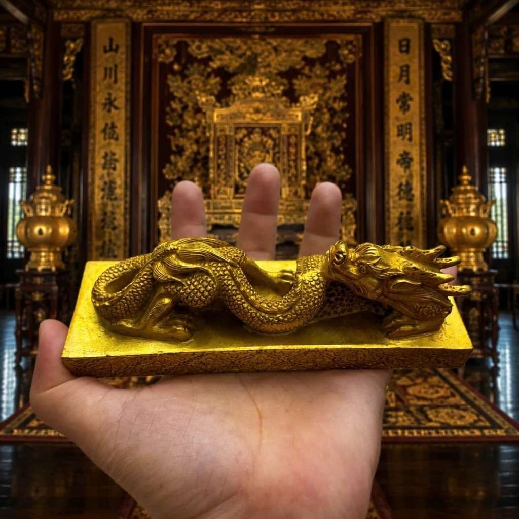  Ấn rồng bằng đồng phong thủy dát vàng hoàng kim BKMECN-10235 