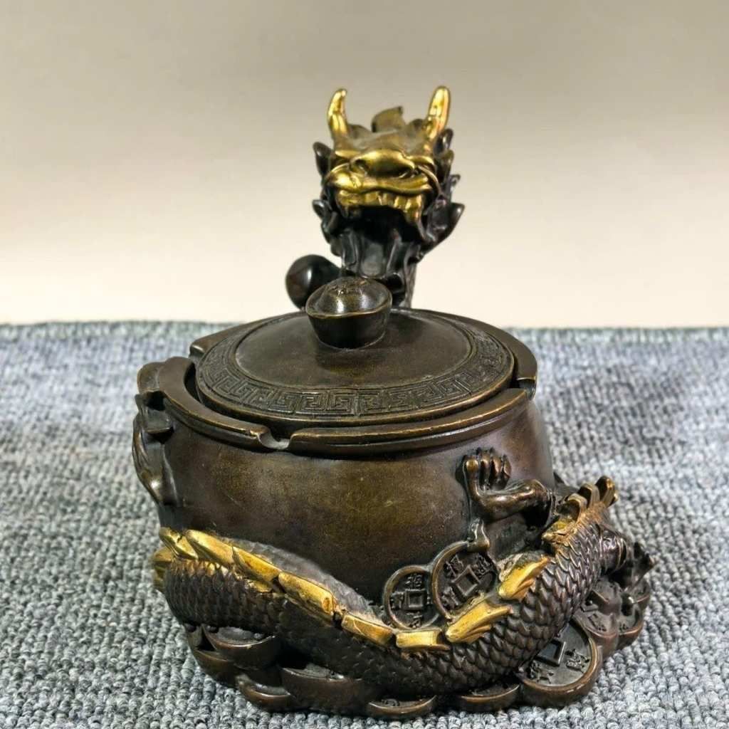  Gạt Tàn Rồng Ôm Hũ Tiền Bằng Đồng Phong Thủy BKMECN-10242 