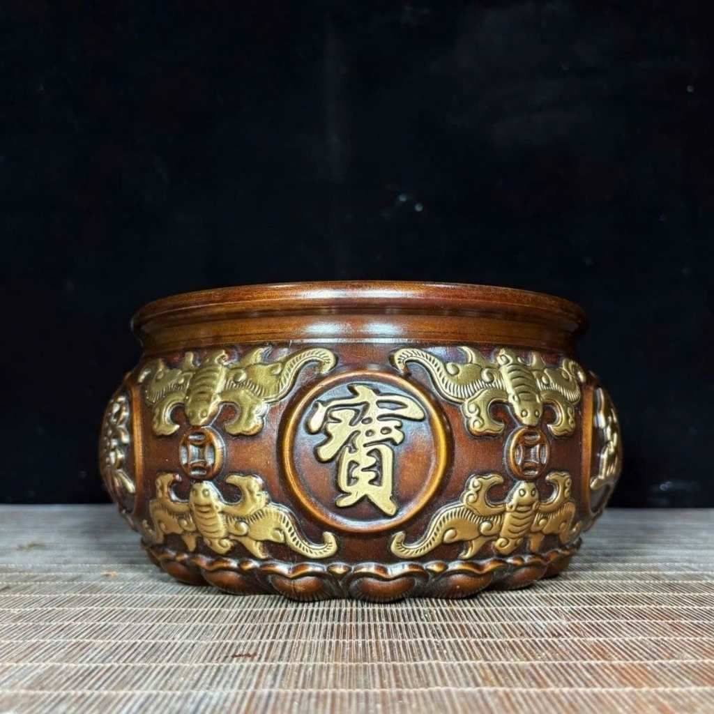  Lư Xông Trầm Bằng Đồng Đúc Nổi Ngũ Phúc Lâm Môn Chạm Chữ Triện BKMECN-10243 