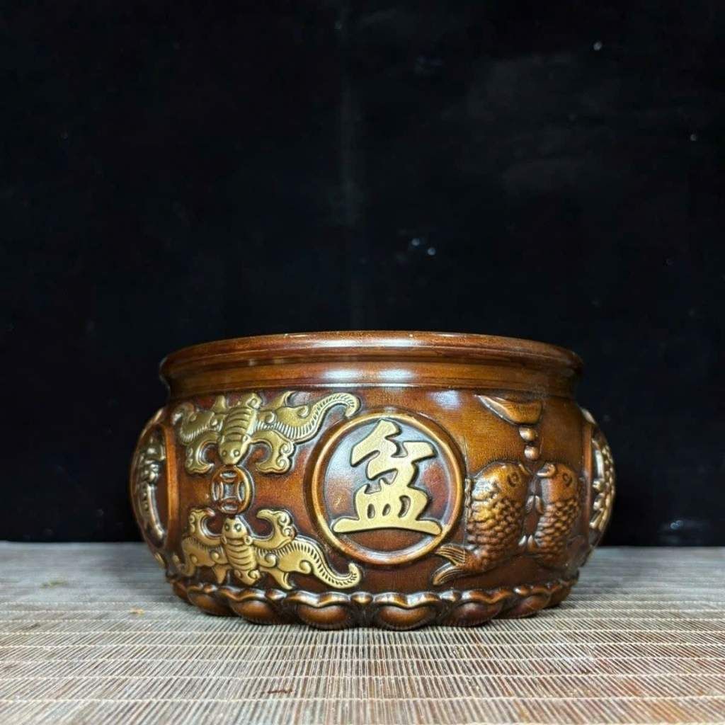  Lư Xông Trầm Bằng Đồng Đúc Nổi Ngũ Phúc Lâm Môn Chạm Chữ Triện BKMECN-10243 