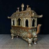  Lư Xông Trầm Bằng Đồng Dáng Lầu Cổ Chạm Song Long BKMECN-10250 