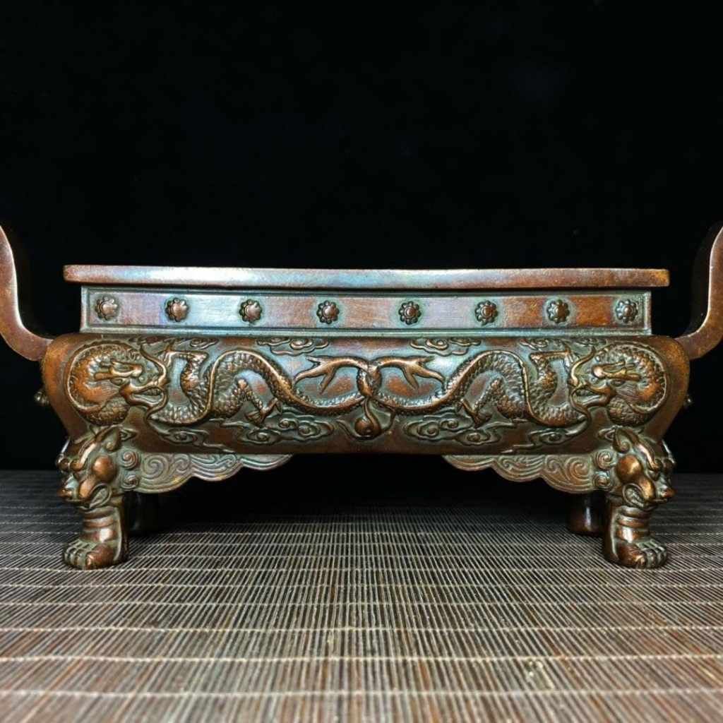  Lư Xông Trầm Bằng Đồng Dáng Lầu Cổ Chạm Song Long BKMECN-10250 