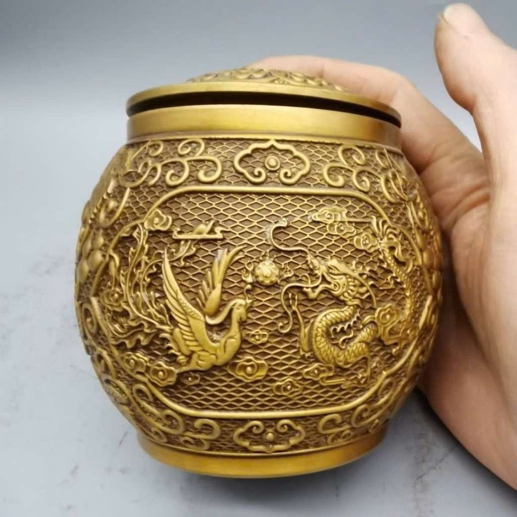  Hũ đựng bằng đồng họa tiết long phụng cát tường BKMECN-10254 