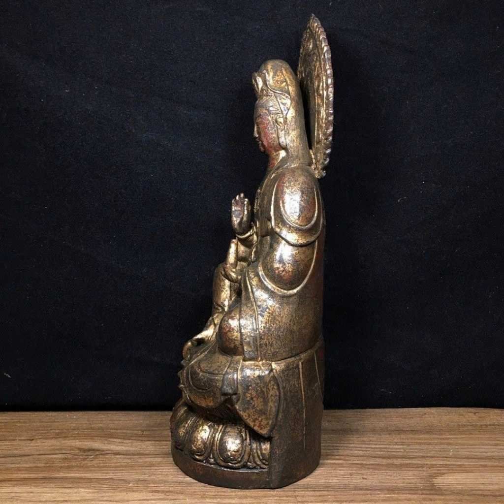  Tượng Phật Quan Âm Bồ Tát Bằng Đồng Giả Cổ Tọa Đài Sen BKMECN-10256 