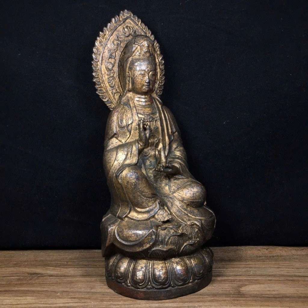  Tượng Phật Quan Âm Bồ Tát Bằng Đồng Giả Cổ Tọa Đài Sen BKMECN-10256 