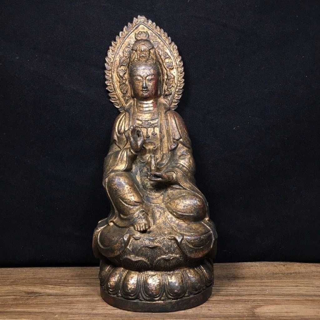  Tượng Phật Quan Âm Bồ Tát Bằng Đồng Giả Cổ Tọa Đài Sen BKMECN-10256 