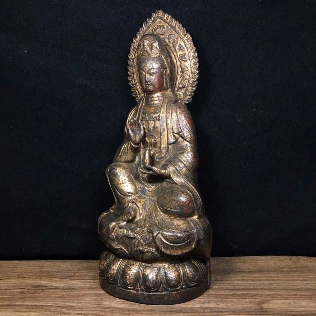  Tượng Phật Quan Âm Bồ Tát Bằng Đồng Giả Cổ Tọa Đài Sen BKMECN-10256 
