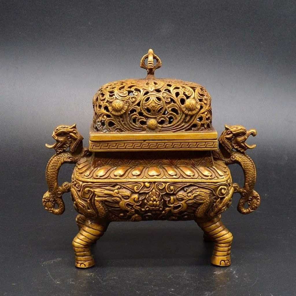  Lư Xông Trầm Bằng Đồng Quai Rồng Mẫu Cổ BKMECN-10257 
