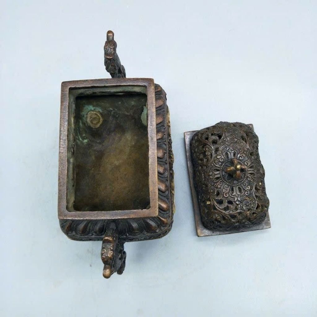  Lư Xông Trầm Tứ Túc Song Long Bằng Đồng Hun Giả Cổ BKMECN-10258 