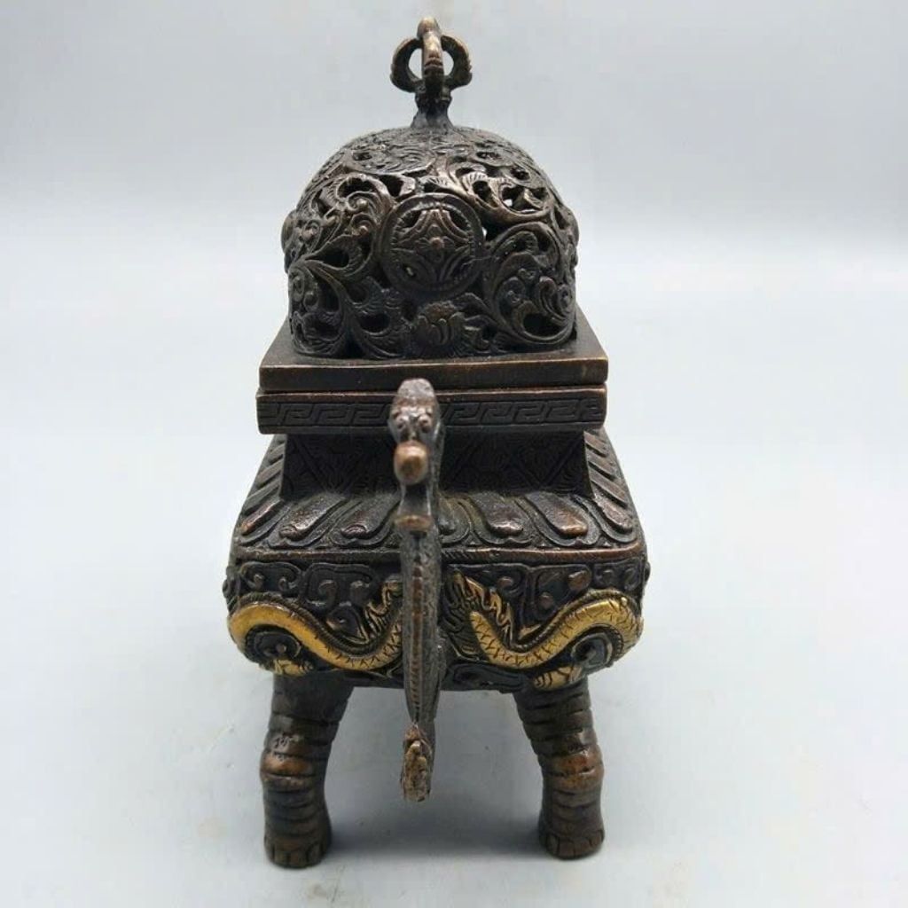  Lư Xông Trầm Tứ Túc Song Long Bằng Đồng Hun Giả Cổ BKMECN-10258 