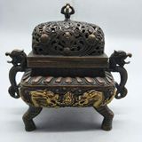  Lư Xông Trầm Tứ Túc Song Long Bằng Đồng Hun Giả Cổ BKMECN-10258 