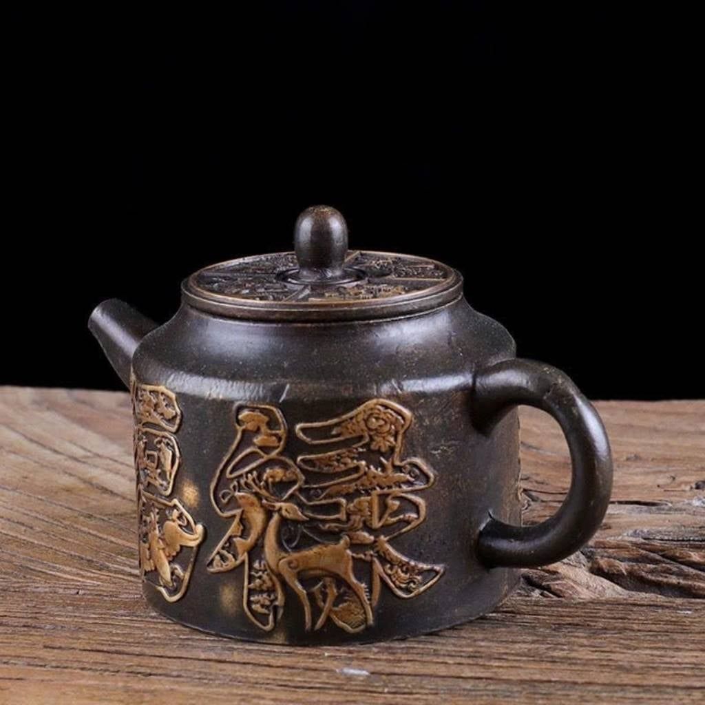  Ấm Trà Bằng Đồng Giả Cổ Họa Tiết Hoa Điểu Cát Tường BKMECN-10259 