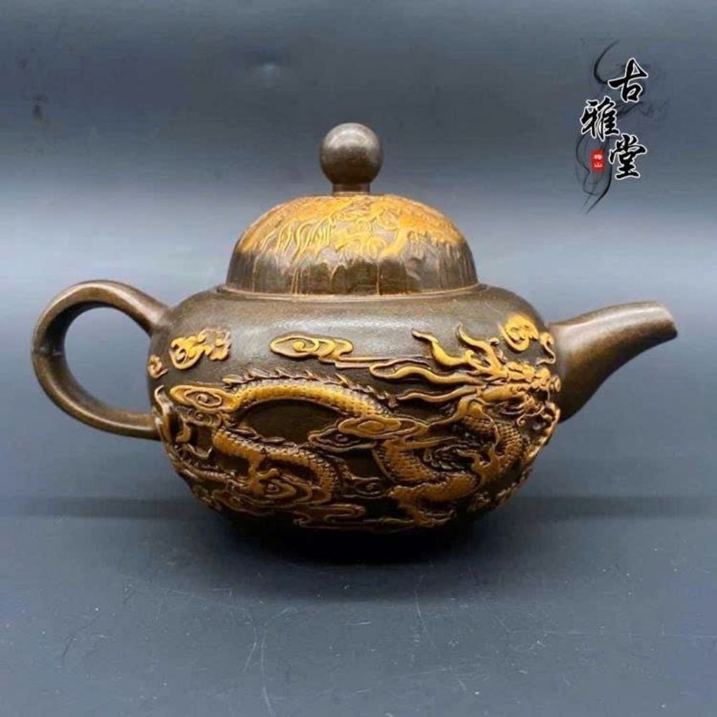  Ấm Trà Bằng Đồng Giả Cổ Họa Tiết Thanh Long Hí Châu BKMECN-10261 