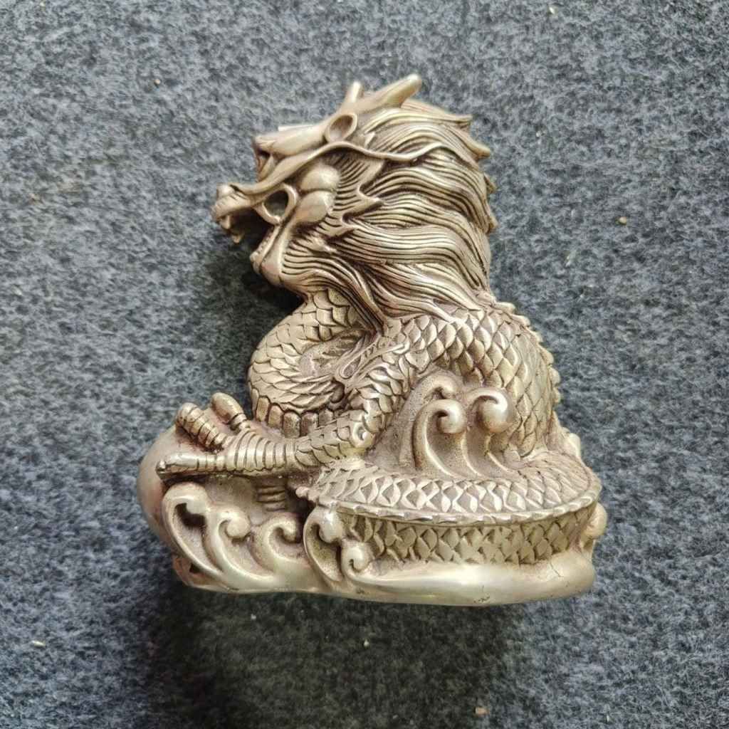  Tượng Rồng Bằng Bạc Nguyên Khối Giả Cổ Phong Thủy BKMECN-10262 