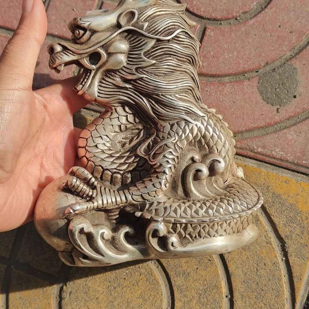  Tượng Rồng Bằng Bạc Nguyên Khối Giả Cổ Phong Thủy BKMECN-10262 