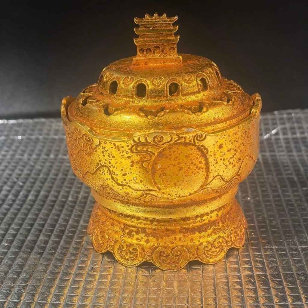  Lư Xông Trầm Bằng Đồng Mạ Vàng Họa Tiết Vọng Nguyệt BKMECN-10263 