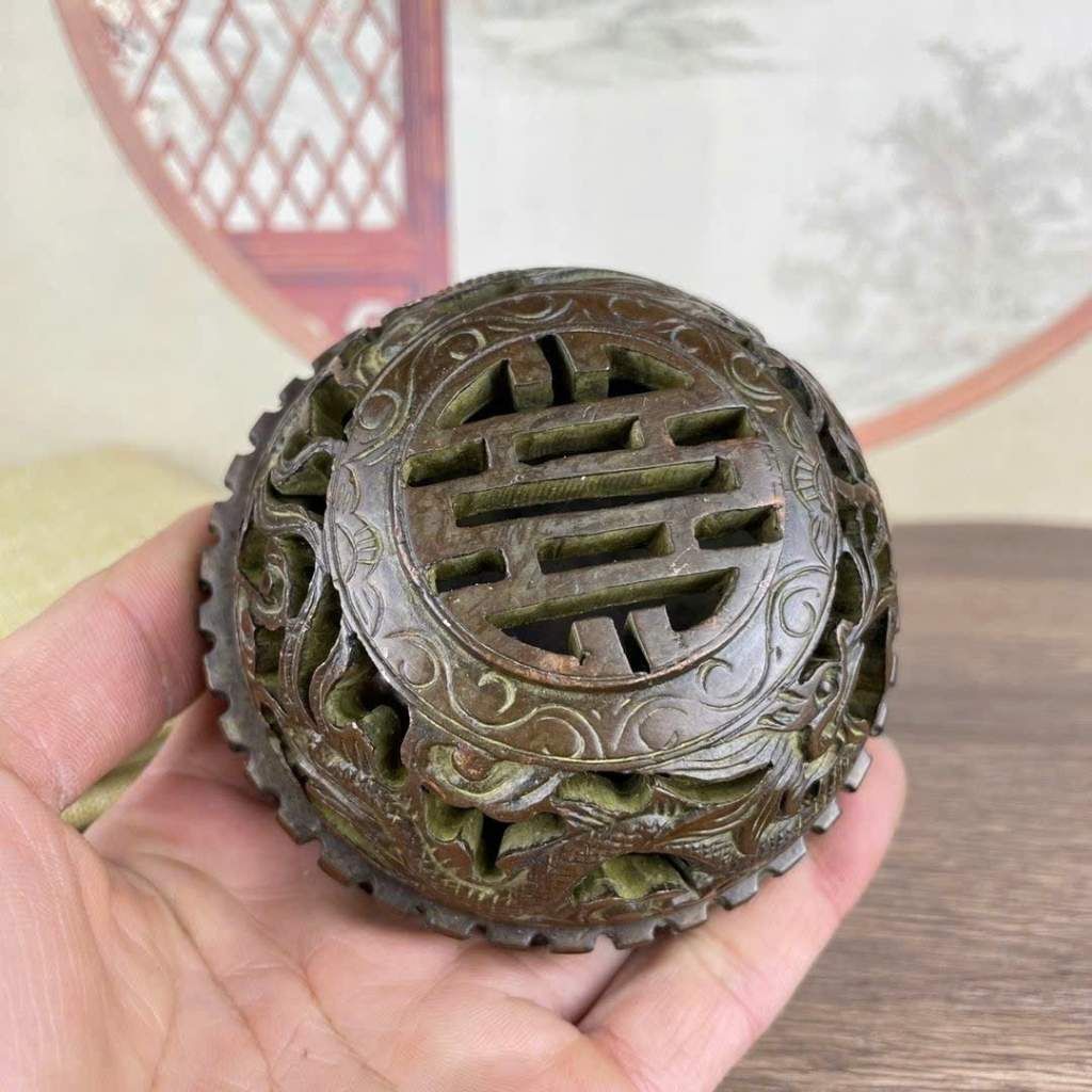  Lư Xông Trầm Bằng Đồng Giả Cổ Nắp Rồng Chạm Thủng BKMECN-10265 
