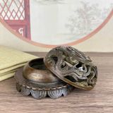  Lư Xông Trầm Bằng Đồng Giả Cổ Nắp Rồng Chạm Thủng BKMECN-10265 