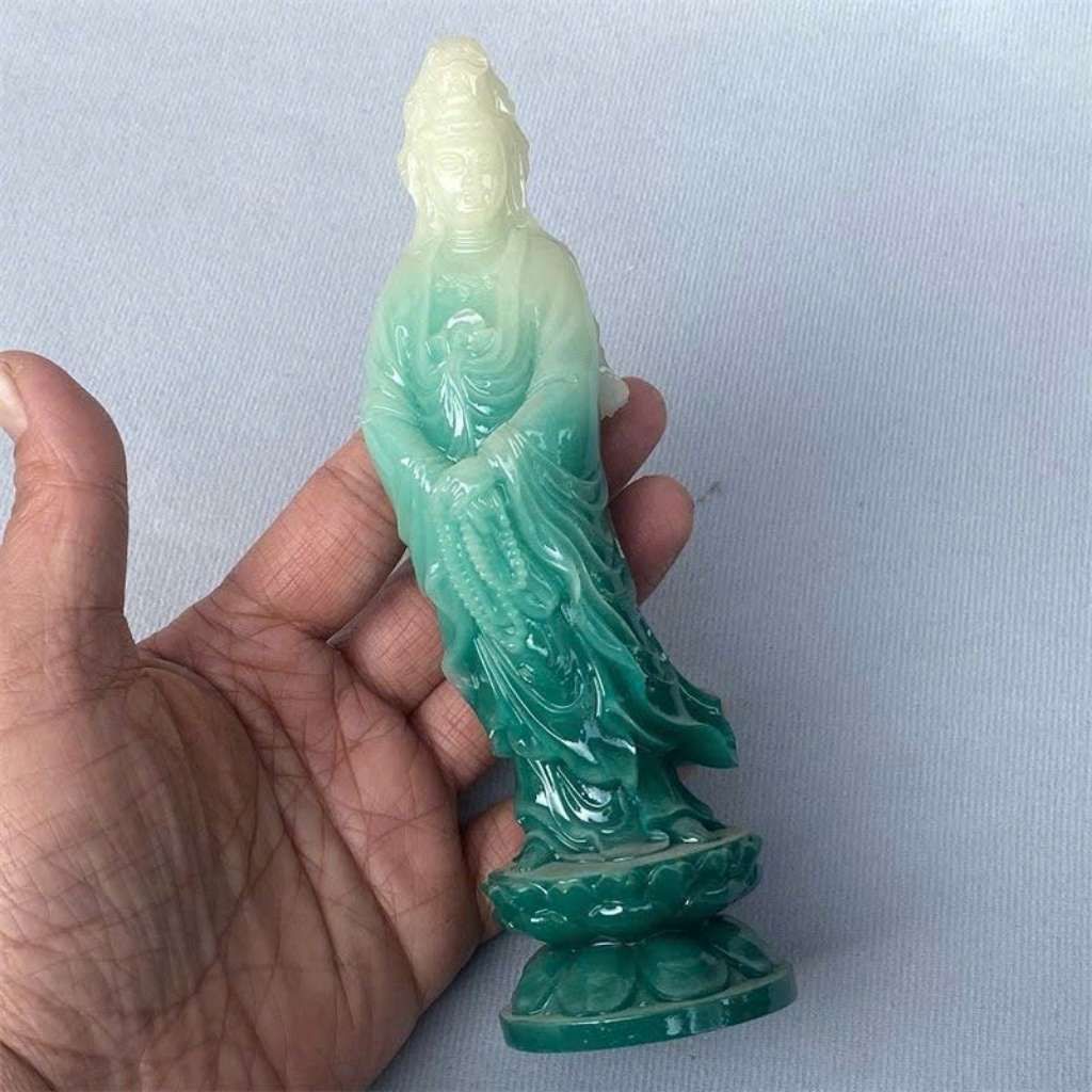  Tượng Phật Quan Thế Âm Bồ Tát Ngọc Xanh Tạc Đài Sen BKMECN-10267 
