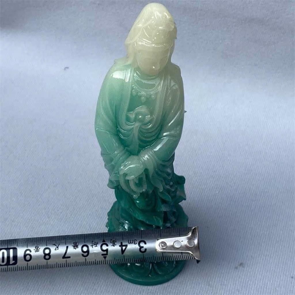 Tượng Phật Quan Thế Âm Bồ Tát Ngọc Xanh Tạc Đài Sen BKMECN-10267 