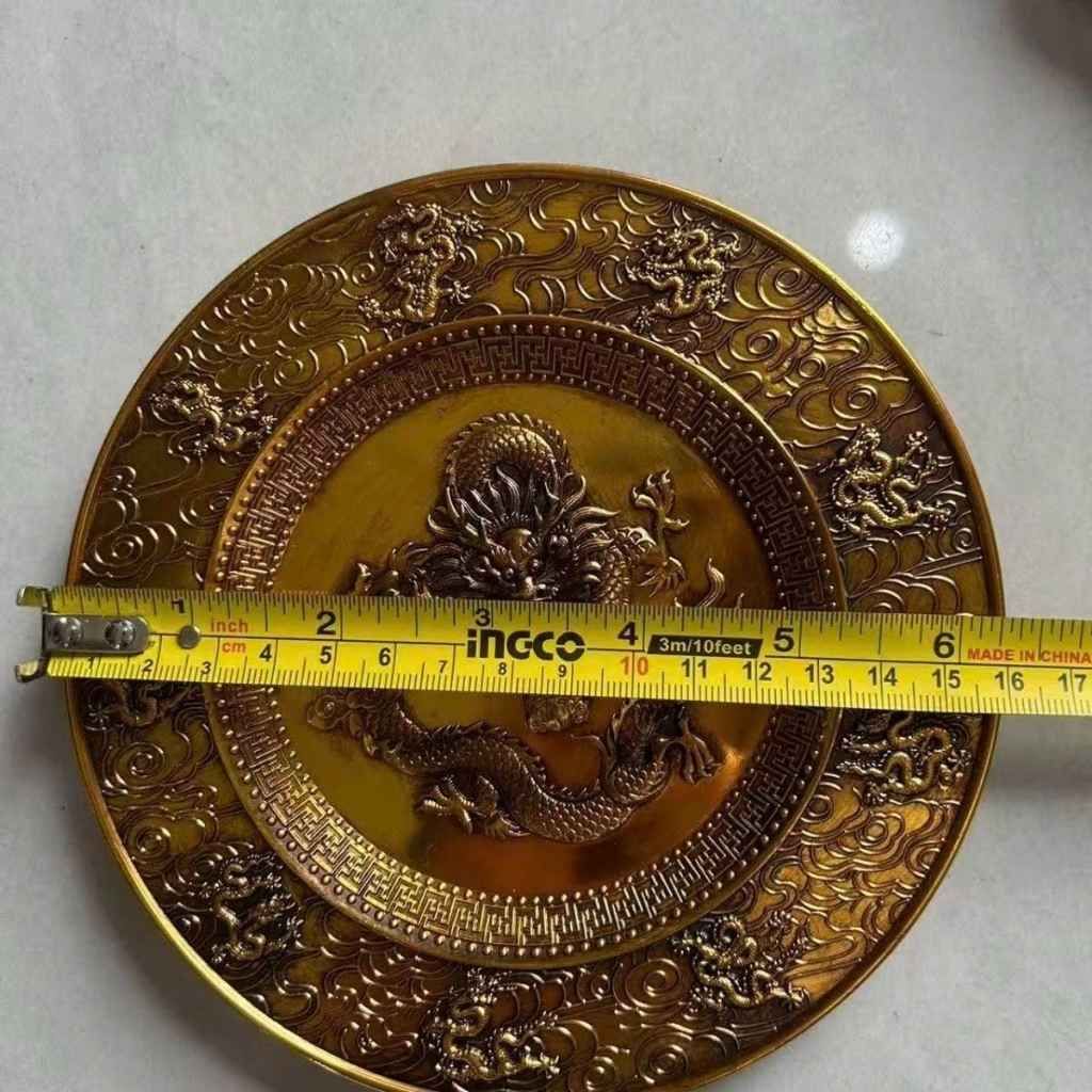  Đĩa Thưởng Chạm Rồng Bằng Đồng Mạ Vàng Phong Thủy BKMECN-10269 
