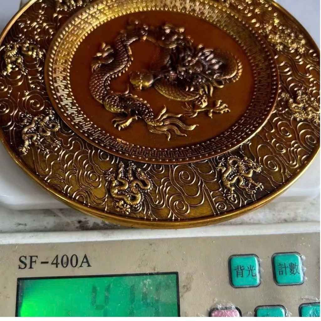  Đĩa Thưởng Chạm Rồng Bằng Đồng Mạ Vàng Phong Thủy BKMECN-10269 
