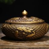  Hũ Đồng Có Nắp Họa Tiết Song Ngư Đúc Nổi Phong Thủy BKCECN-10553 