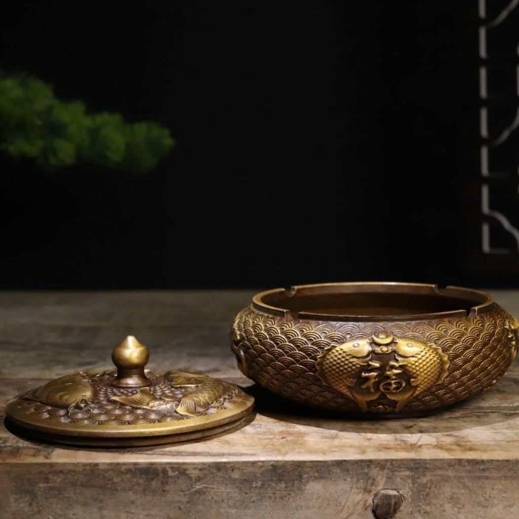  Hũ Đồng Có Nắp Họa Tiết Song Ngư Đúc Nổi Phong Thủy BKCECN-10553 