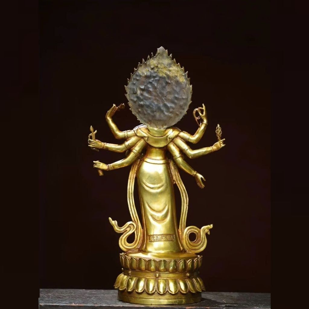  Tượng Quan Âm Chuẩn Đề Bằng Đồng Mạ Vàng Đài Sen BKMECN-10272 