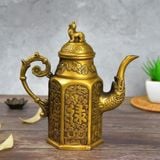  Ấm Trà Đồng Lục Giác Chạm Khắc Phúc Lộc Thọ Nắp Nghê Sưu Tầm BKMECN-10286 