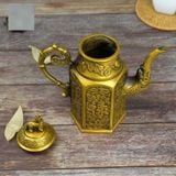  Ấm Trà Đồng Lục Giác Chạm Khắc Phúc Lộc Thọ Nắp Nghê Sưu Tầm BKMECN-10286 