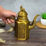  Ấm Trà Đồng Lục Giác Chạm Khắc Phúc Lộc Thọ Nắp Nghê Sưu Tầm BKMECN-10286 
