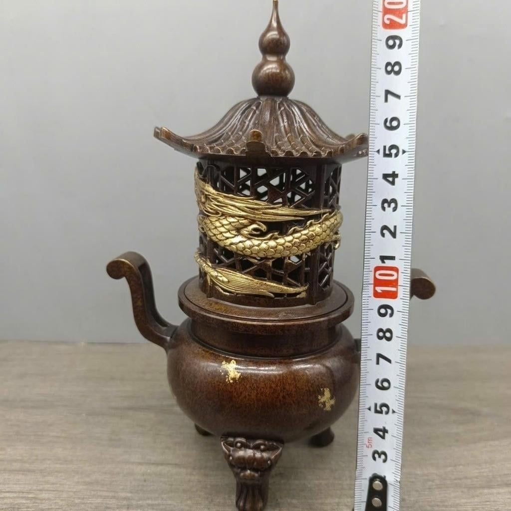  Lư Đốt Trầm Đồng Dáng Tháp Rồng Vàng Hun Cổ BKMECN-10292 