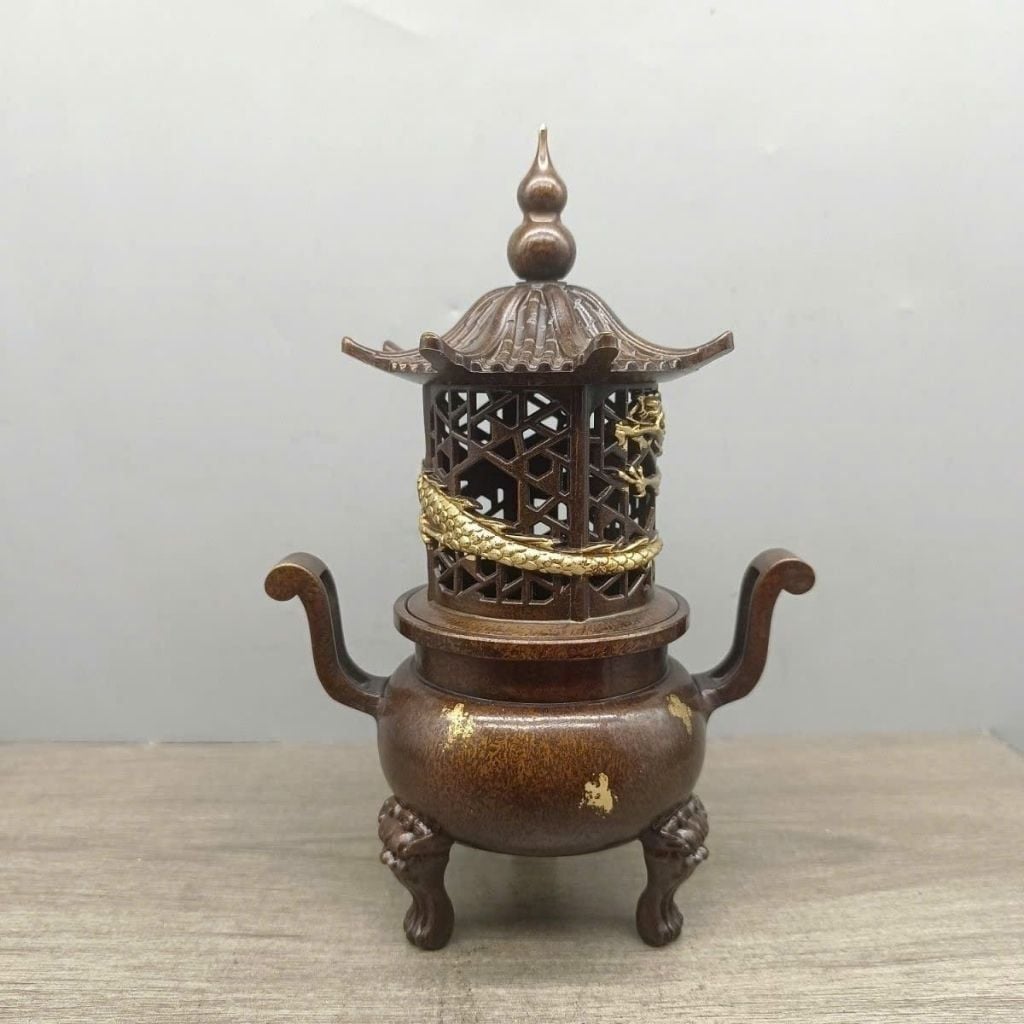  Lư Đốt Trầm Đồng Dáng Tháp Rồng Vàng Hun Cổ BKMECN-10292 