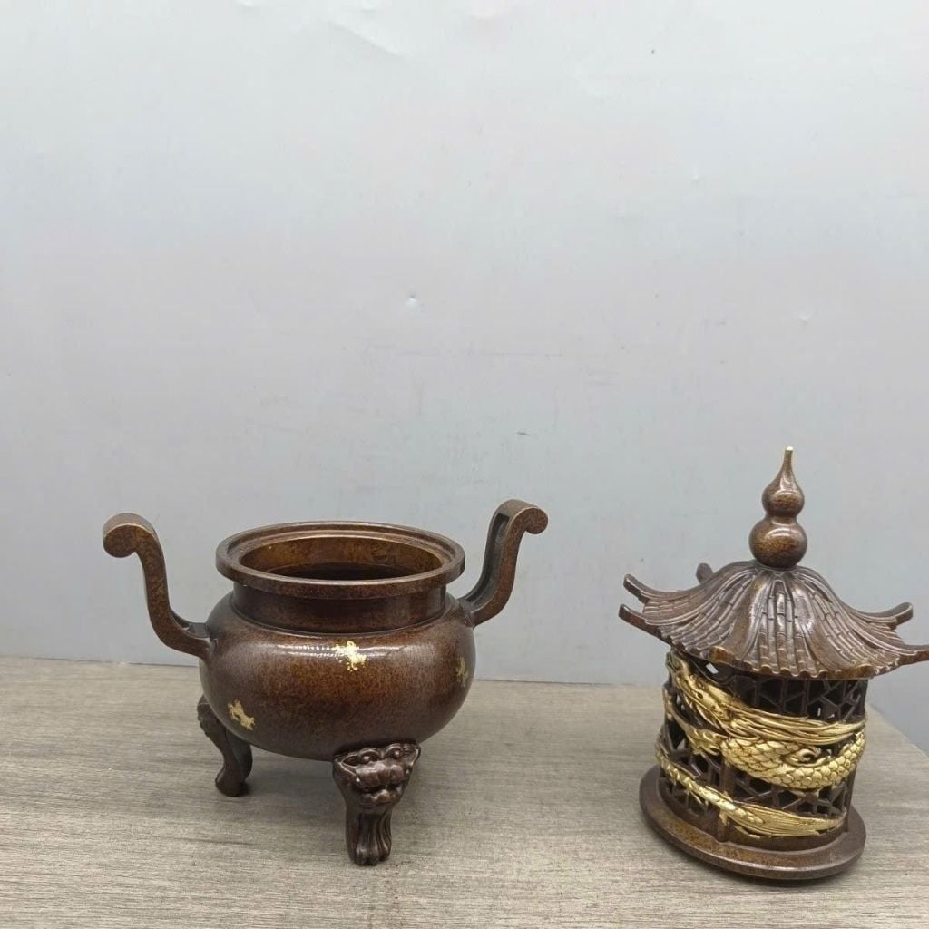 Lư Đốt Trầm Đồng Dáng Tháp Rồng Vàng Hun Cổ BKMECN-10292 