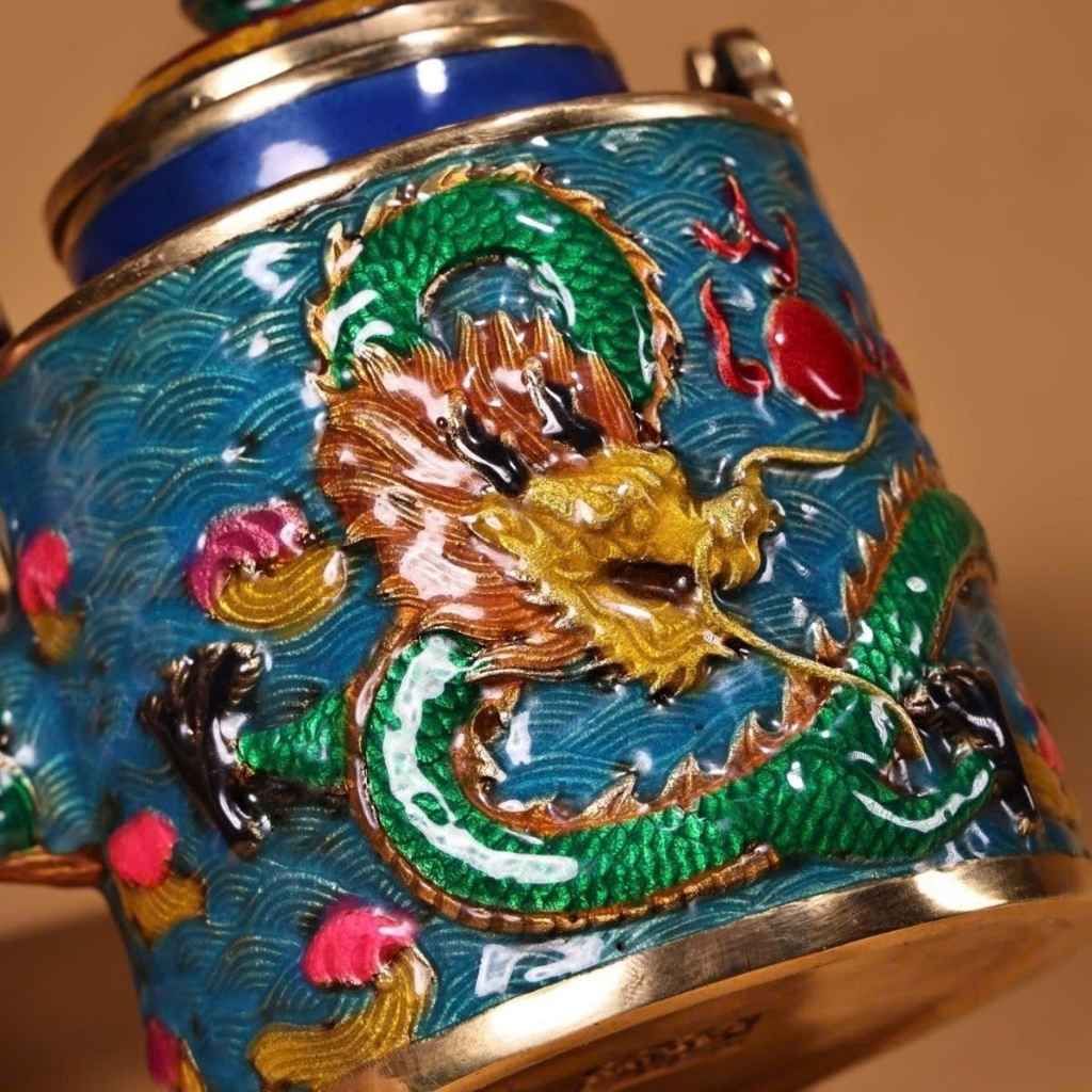  Ấm Đồng Pháp Lam Cảnh Thái Lam Chạm Rồng Sưu Tầm BKMECN-10297 