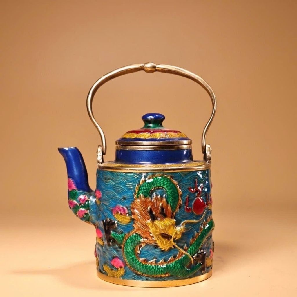  Ấm Đồng Pháp Lam Cảnh Thái Lam Chạm Rồng Sưu Tầm BKMECN-10297 