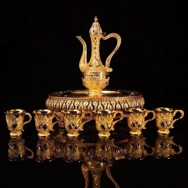  Bộ Bình Ly Đồng Mạ Vàng Hoàng Gia Kèm Khay BKMECN-10299 