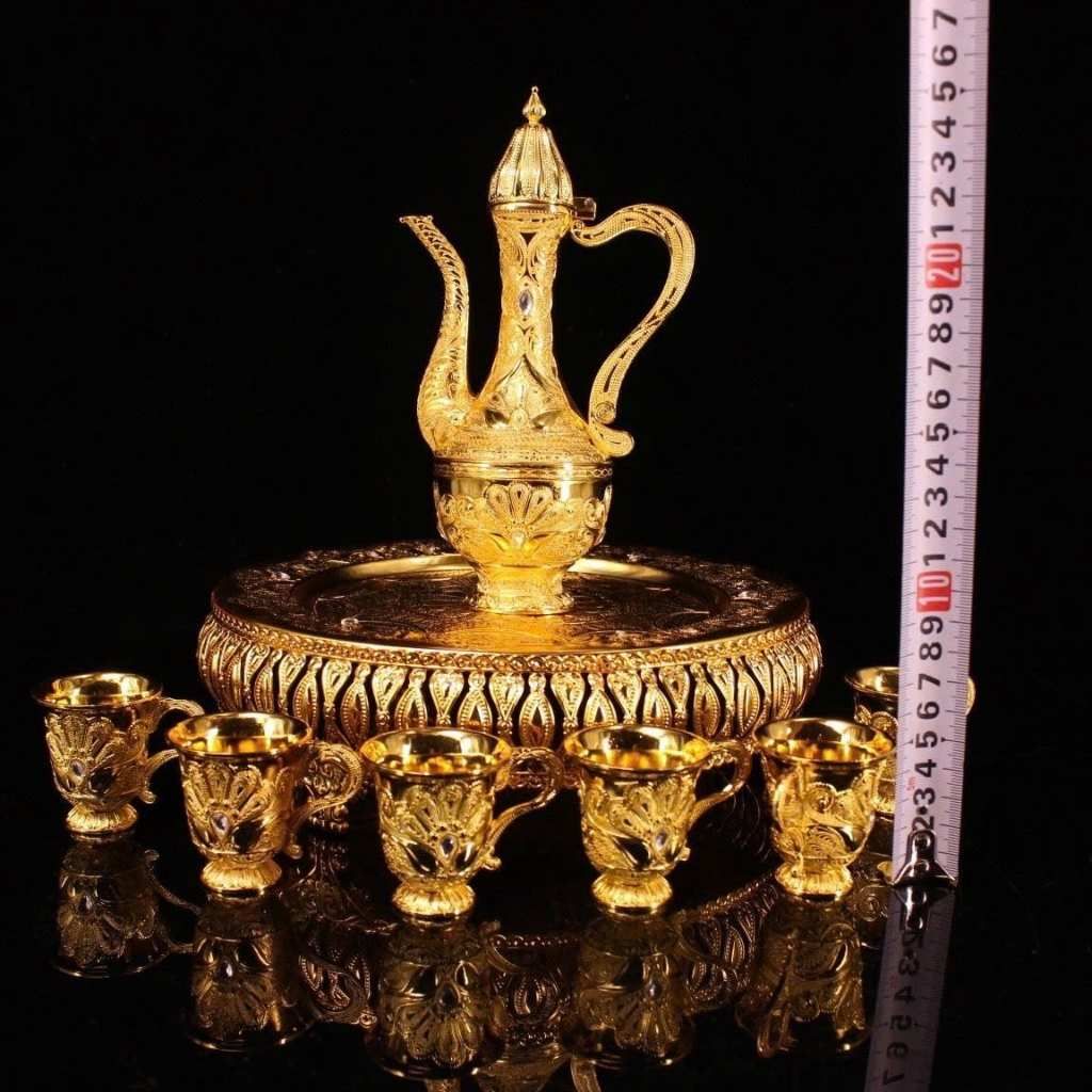  Bộ Bình Ly Đồng Mạ Vàng Hoàng Gia Kèm Khay BKMECN-10299 